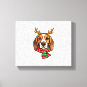 Beagle Dog Christmas Reindeer Santa Hat Funny Xmas Canvas Print