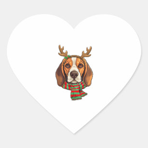 Beagle Dog Christmas Reindeer Santa Hat Funny Xmas Heart Sticker