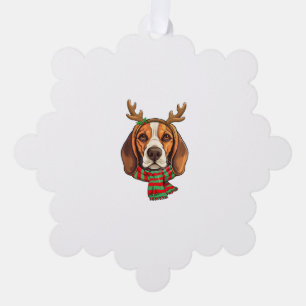 Beagle Dog Christmas Reindeer Santa Hat Funny Xmas Tree Decoration Card