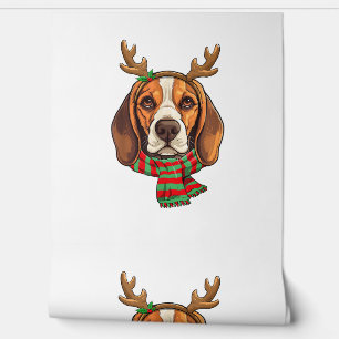 Beagle Dog Christmas Reindeer Santa Hat Funny Xmas Wallpaper