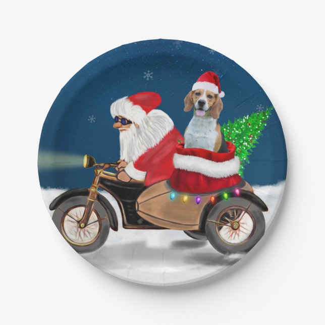 Beagle Dog Christmas Santa Claus  Paper Plate (Front)