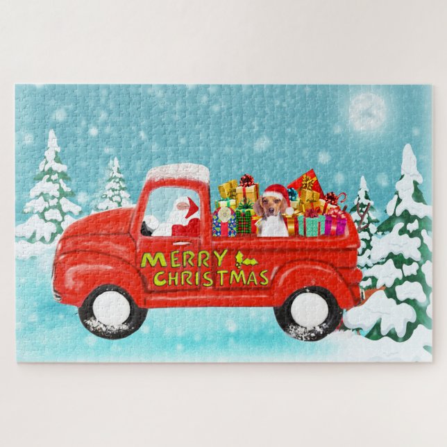 Beagle Dog Christmas Santa Delivery Truck Jigsaw Puzzle (Horizontal)