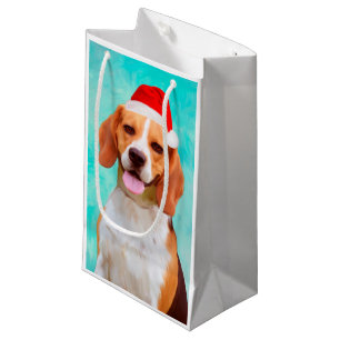 Beagle Dog Christmas Santa Hat Portrait Small Gift Bag