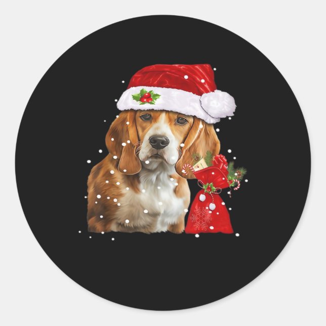Beagle Dog Christmas T Shirt Christmas Dog Essenti Classic Round Sticker (Front)