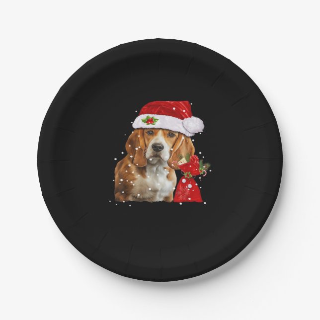 Beagle Dog Christmas T Shirt Christmas Dog Essenti Paper Plate (Front)