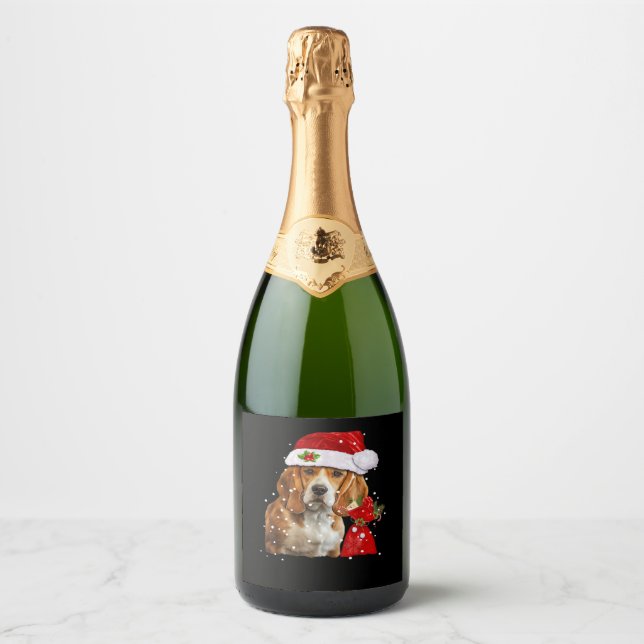 Beagle Dog Christmas T Shirt Christmas Dog Essenti Sparkling Wine Label (Front)