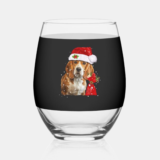 Beagle Dog Christmas T Shirt Christmas Dog Essenti Stemless Wine Glass (Front)