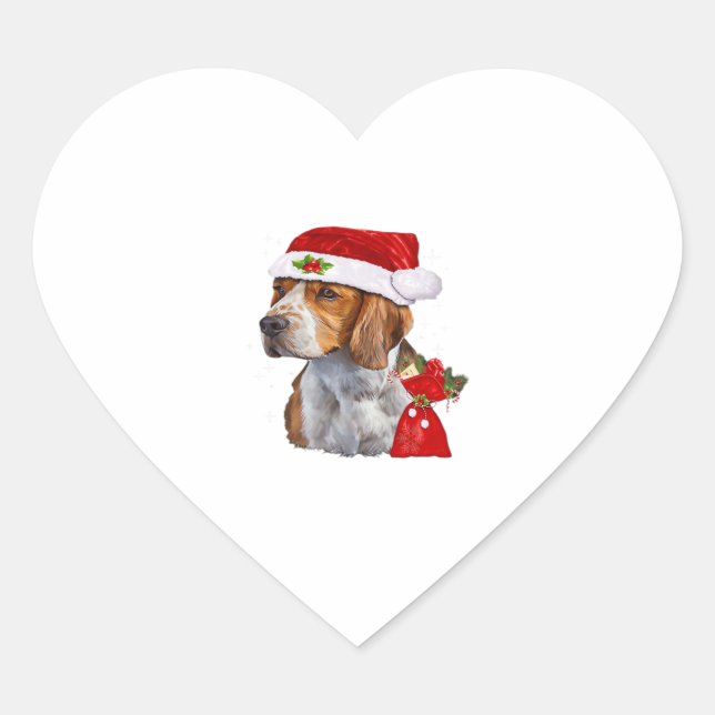 Beagle Dog Christmas T Shirt Dog Family Christmas  Heart Sticker (Front)