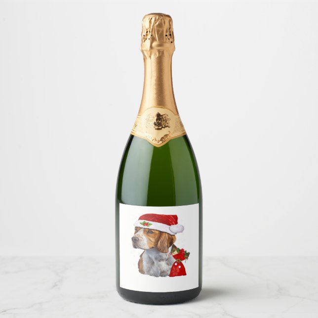 Beagle Dog Christmas T Shirt Dog Family Christmas  Sparkling Wine Label (Front)