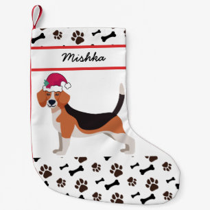 Beagle Dog Christmas With Custom Dog Name Small Christmas Stocking