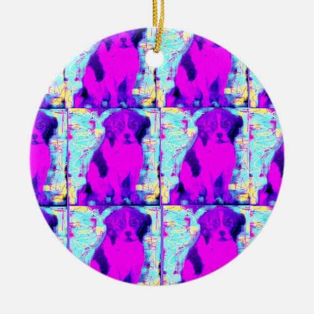 beagle dog collage ceramic tree decoration (Front)