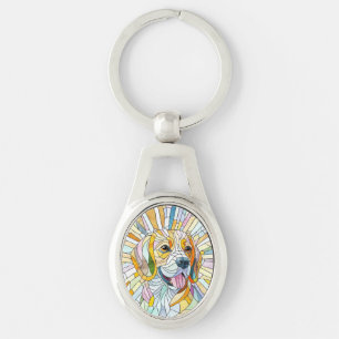 Beagle dog - Colourful Mosaic art Key Ring