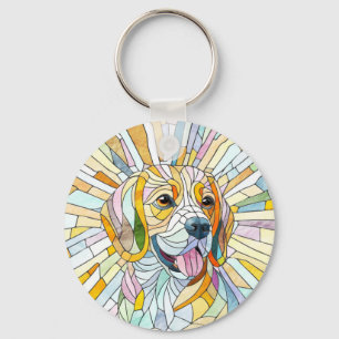 Beagle dog - Colourful Mosaic art Key Ring