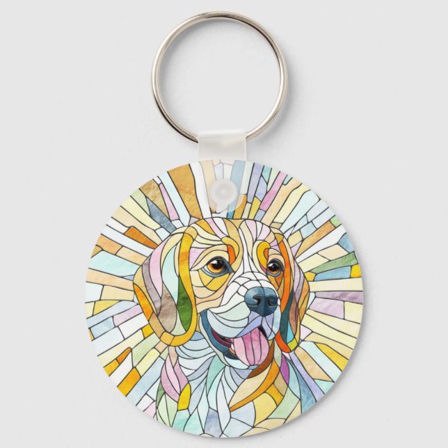 Beagle dog - Colourful Mosaic art Key Ring (Front)