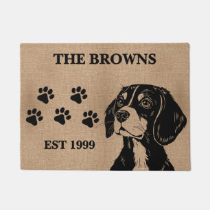 Beagle Dog & Custom Family Name Welcome Doormat