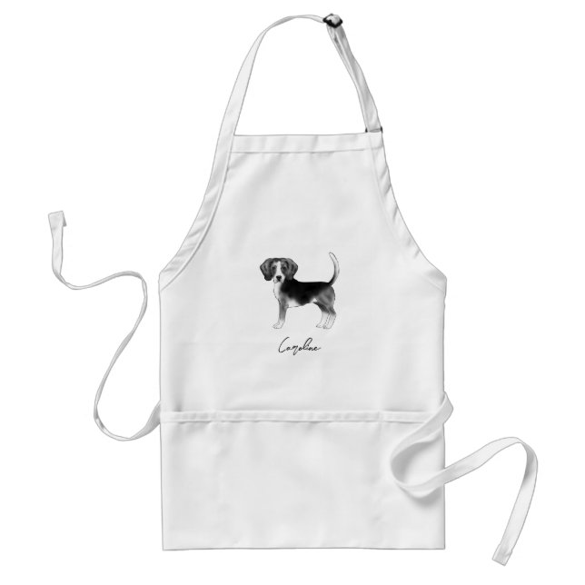 Beagle Dog Design In Black And White With Name Standard Apron (Front)