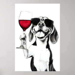 Beagle Dog Drinking Wine Art Print Funny Kitchen
