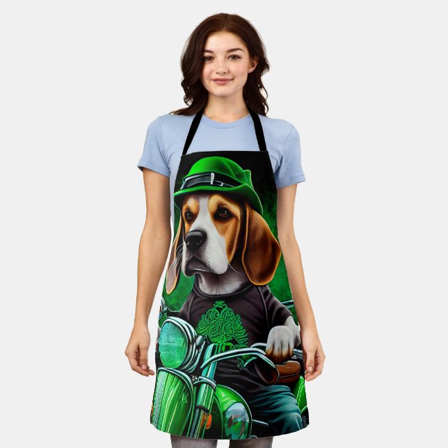 Beagle Dog driving bike St. Patrick's Day Apron (Worn)