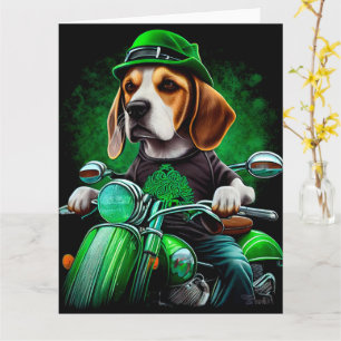 Beagle Dog driving bike St. Patrick's Day Card