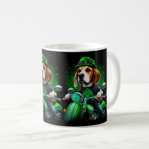 Beagle Dog driving bike St. Patrick's Day Coffee Mug