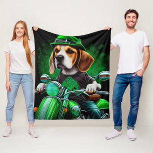 Beagle Dog driving bike St. Patrick's Day Fleece Blanket