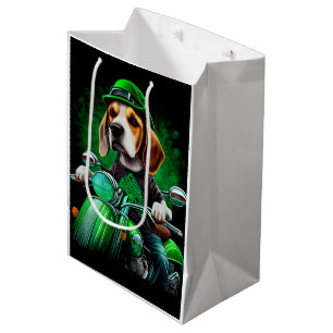 Beagle Dog driving bike St. Patrick's Day Medium Gift Bag