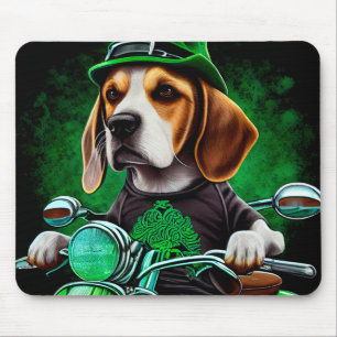 Beagle Dog driving bike St. Patrick's Day Mouse Mat