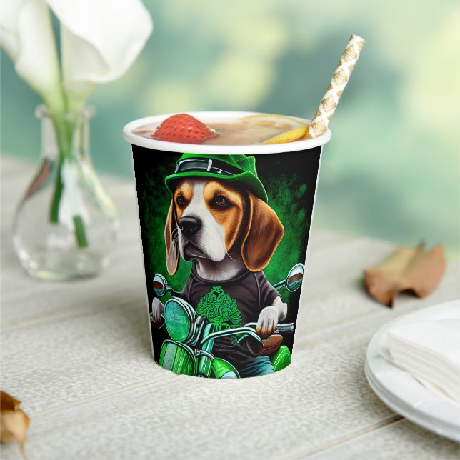 Beagle Dog driving bike St. Patrick's Day Paper Cups (Insitu)