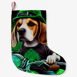 Beagle Dog driving bike St. Patrick's Day Small Christmas Stocking