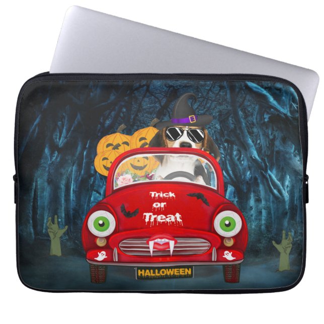 Beagle Dog Driving Car Scary Halloween Laptop Sleeve (Front)