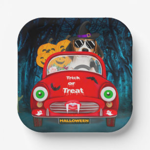 Beagle Dog Driving Car Scary Paper Plate