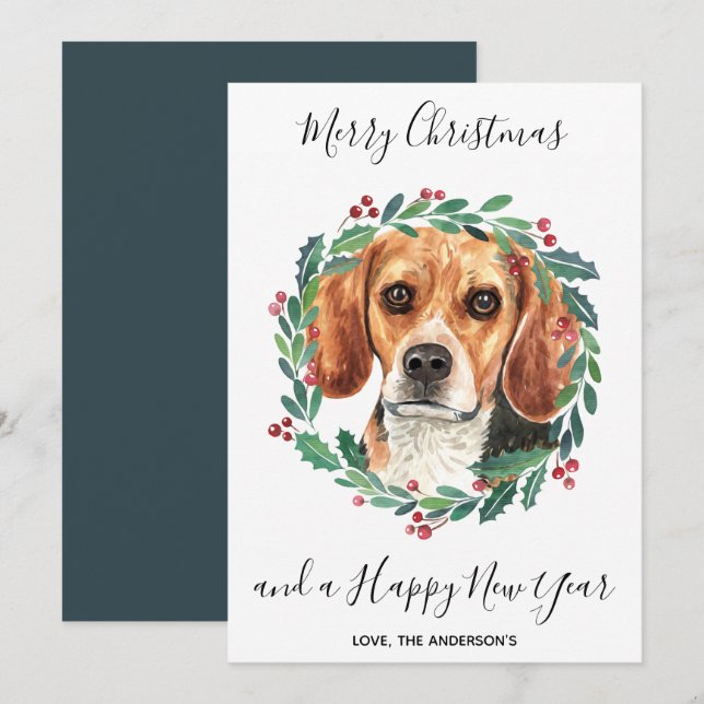 Beagle Dog Elegant Merry Christmas Holiday Card (Front/Back)