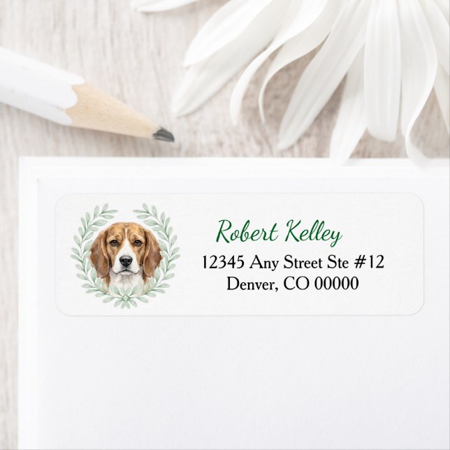 Beagle Dog Eucalyptus Leaf Wreath Return Address (Insitu)