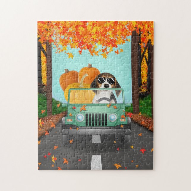 Beagle Dog Fall Pumpkin Jigsaw Puzzle (Vertical)