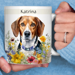 Beagle Dog Field of Flowers Your Name  Coffee Mug