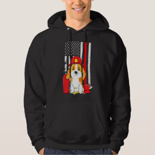 Beagle Dog Firefighter American Flag Thin Red Line Hoodie