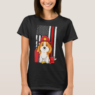 Beagle Dog Firefighter American Flag Thin Red Line T-Shirt