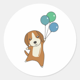 Beagle Dog Flies Up With Balloons Classic Round Sticker