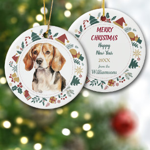 Beagle Dog Framed with Christmas Images Ceramic Tree Decoration