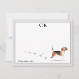 Beagle Dog Grey Border Monogram Your Name Card