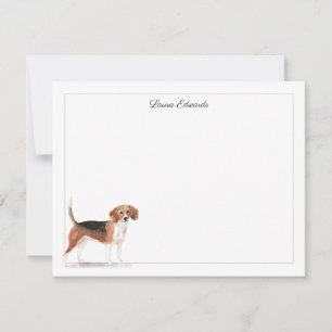 Beagle Dog Grey Border Personalised Stationery Card
