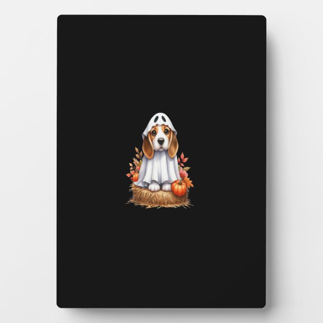 Beagle Dog Halloween Costume Party Ghost Long Slee Plaque (Front)