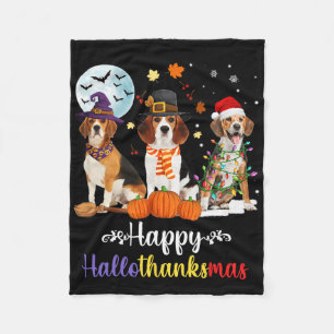 Beagle Dog Halloween Merry Christmas Happy Halloth Fleece Blanket