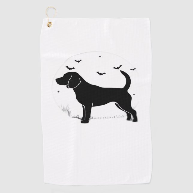 Beagle Dog – Halloween Moon Silhouette Oversized T Golf Towel (Front)