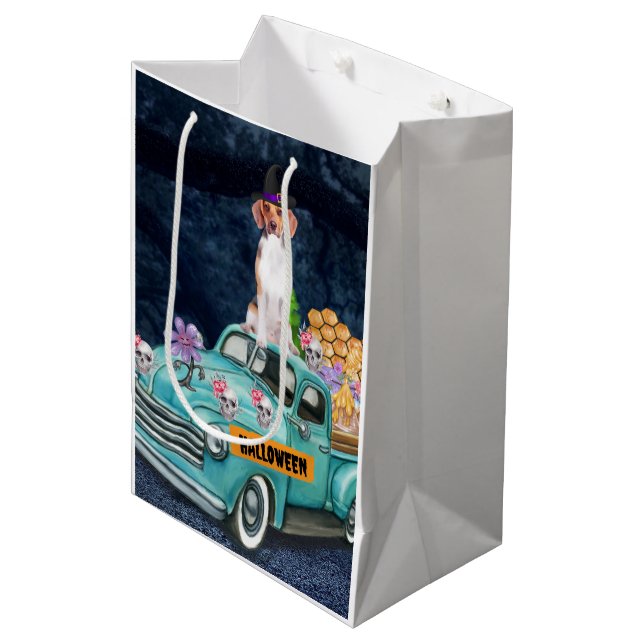 Beagle Dog Halloween Truck Scary Night  Medium Gift Bag (Front Angled)