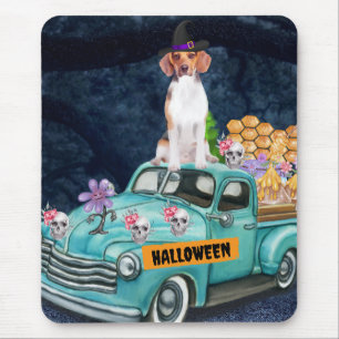 Beagle Dog Halloween Truck Scary Night Mouse Mat