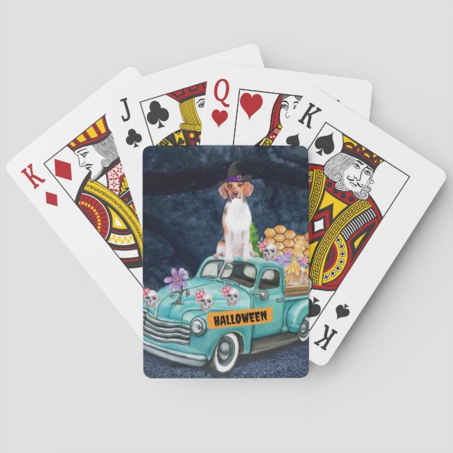 Beagle Dog Halloween Truck Scary Night  Playing Cards (Back)