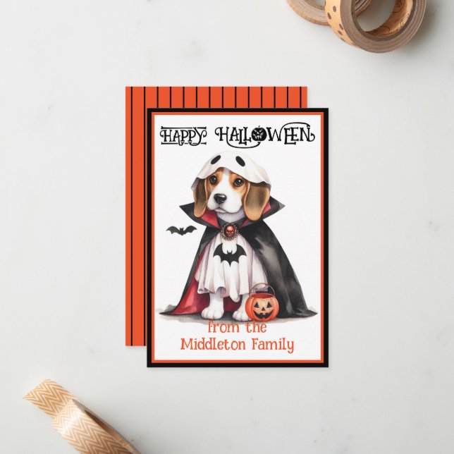 Beagle Dog Happy Halloween Card (Front/Back In Situ)
