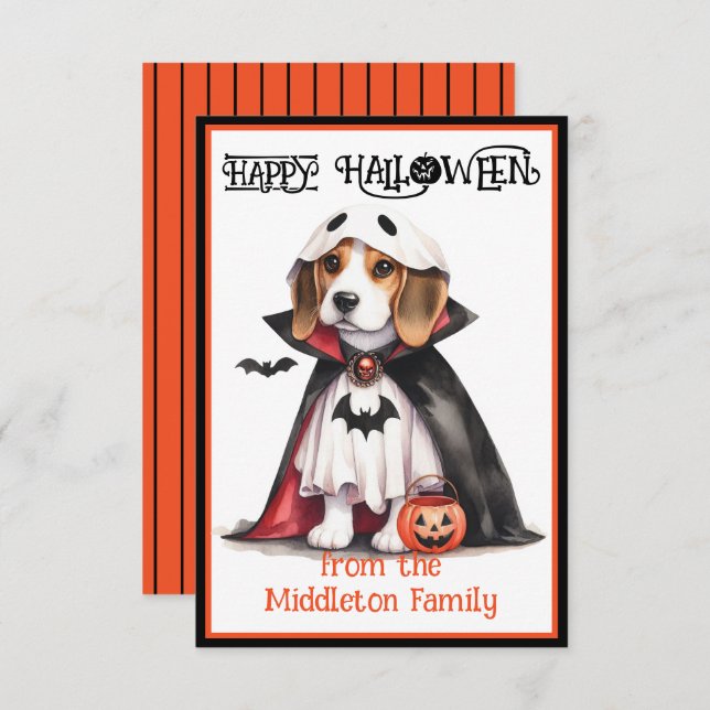 Beagle Dog Happy Halloween Card (Front/Back)