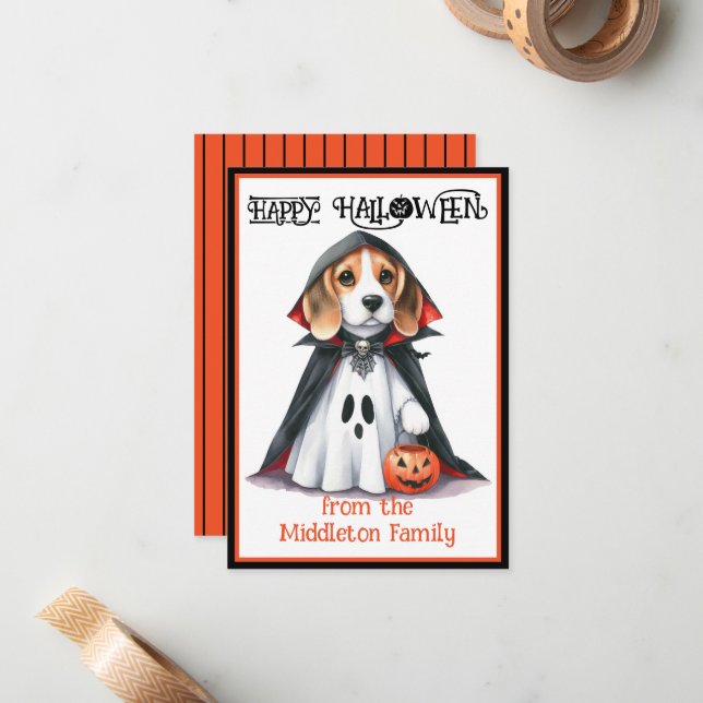 Beagle Dog Happy Halloween Card (Front/Back In Situ)